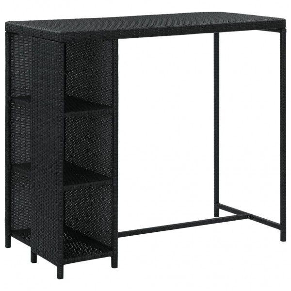 Mesa bar estante almacenaje 120x60x110cm ratán sintético negro