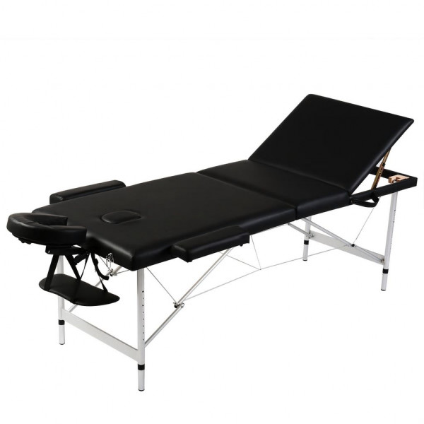 Mesa camilla de masaje de aluminio plegable de tres cuerpos negros