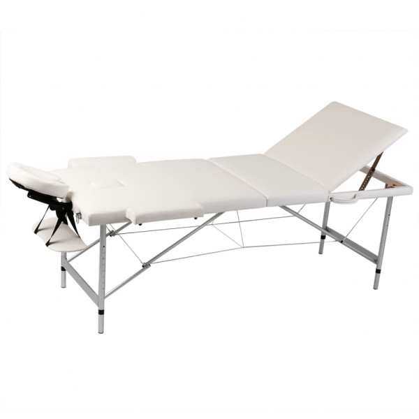 Mesa camilla de masaje plegable de 3 cuerpos. aluminio blanco