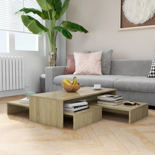 Mesa centro apilable contrachapada roble Sonoma 100x100x26.5 cm