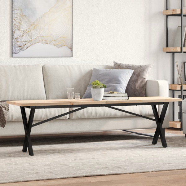Mesa centro marco X madera maciza pino y hierro 160x40x45.5 cm