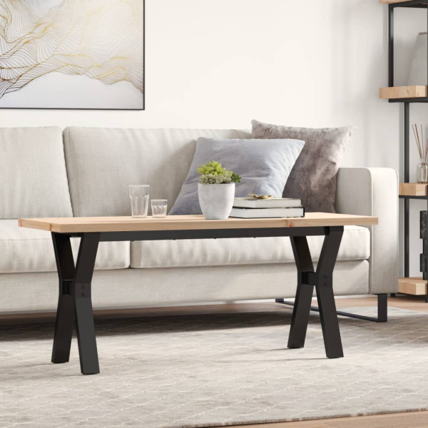 Mesa centro marco Y madera maciza pino y hierro 110x40x45.5 cm