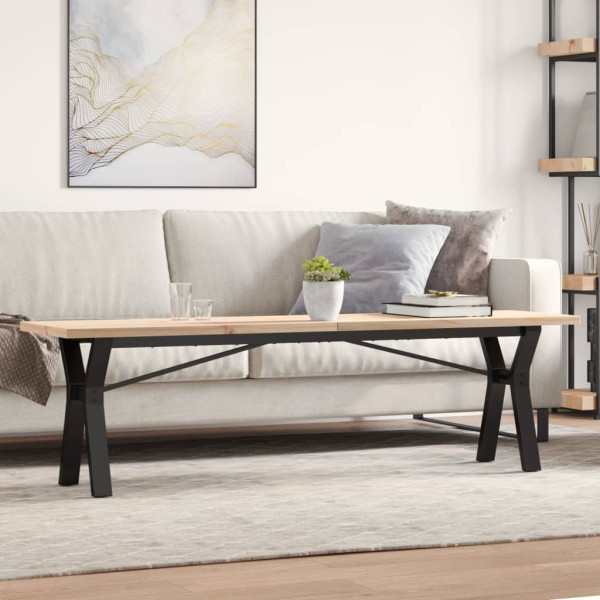 Mesa centro marco Y madera maciza pino y hierro 160x40x45.5 cm