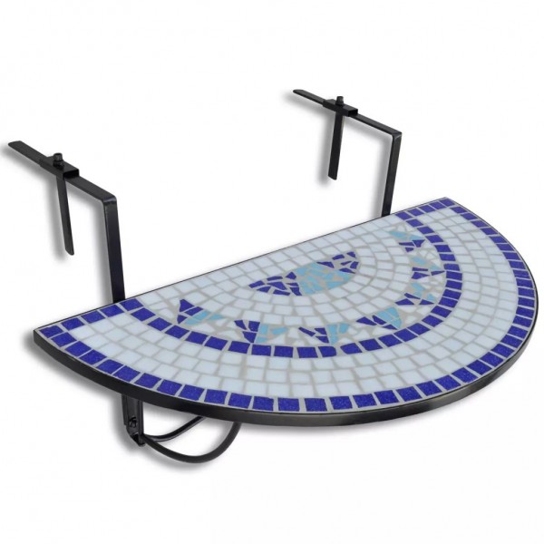 Mesa de balcón colgante mosaico azul y blanco