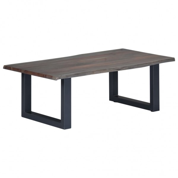 Mesa de centro borde natural de acacia maciza gris 115x60x40 cm