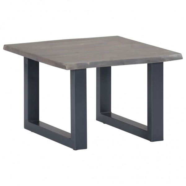 Mesa de centro borde natural de acacia maciza gris 60x60x40 cm