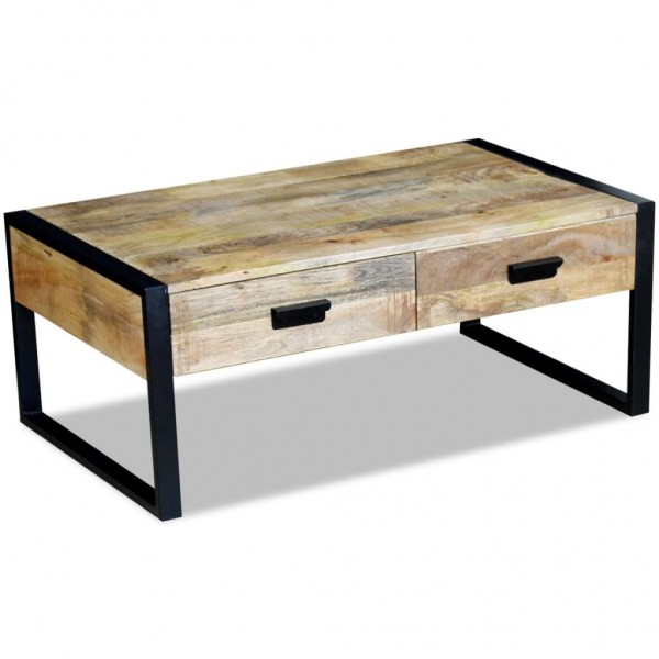 Mesa de centro con 2 cajones madera de mango 100x60x40 cm