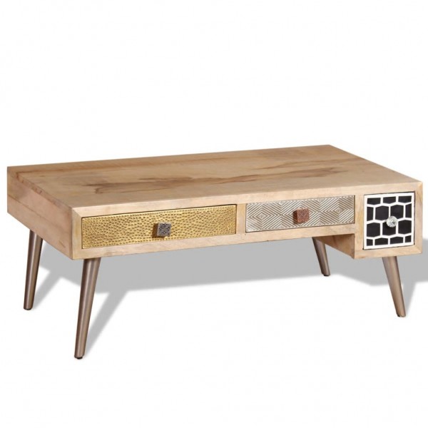 Mesa de centro con 2 cajones madera de mango 105x55x41 cm