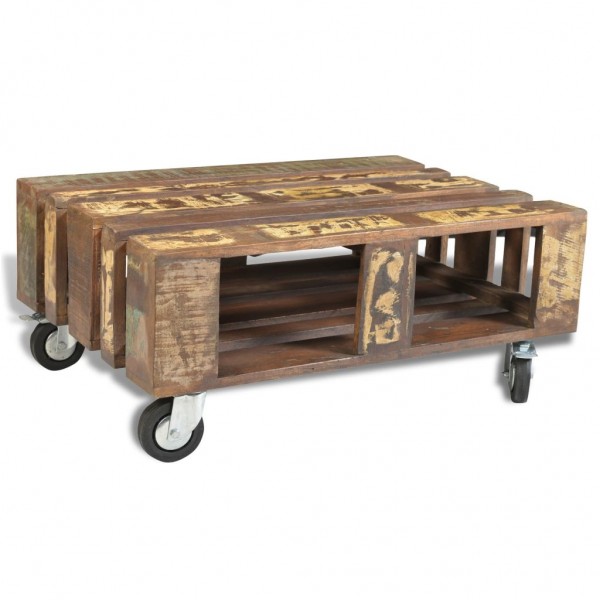 Mesa de centro con 4 ruedas de madera reciclada