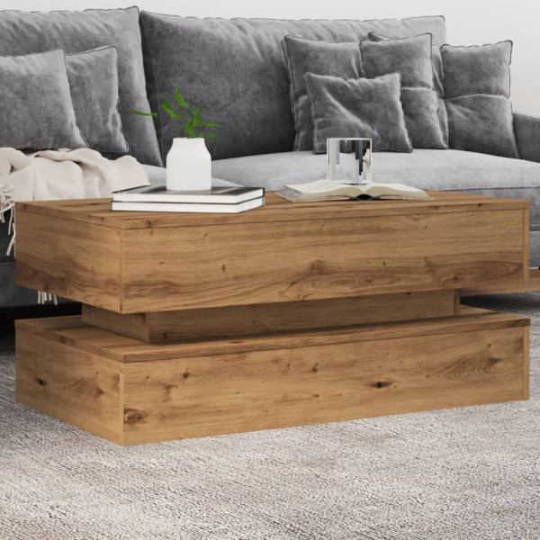 Mesa de centro con luces LED roble artisian 90x50x40 cm