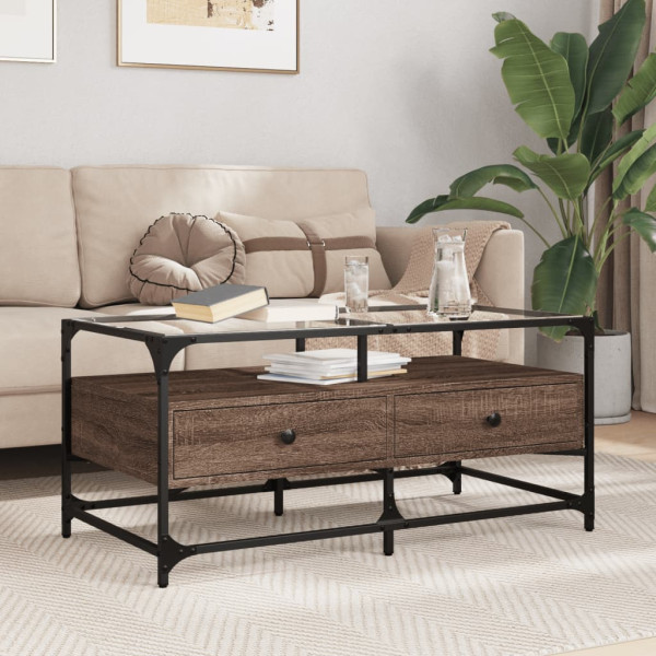 Mesa de centro con puertas de vidrio marrón roble 68.5x50x50 cm