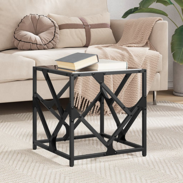 Mesa de centro de acero superficie de vidrio negra 40x40x41 cm