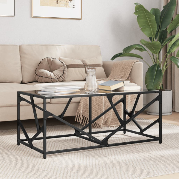 Mesa de centro de acero superficie de vidrio negra 98.5x50x41cm