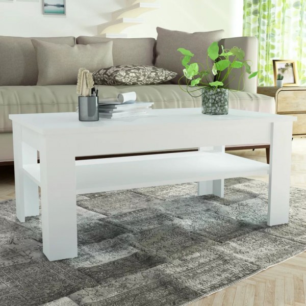 Mesa de centro de madera aglomerada 110x65x48 cm blanca