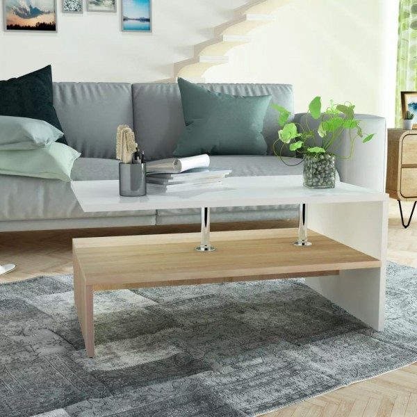 Mesa de centro de madera aglomerada 90x59x42cm roble y blanco