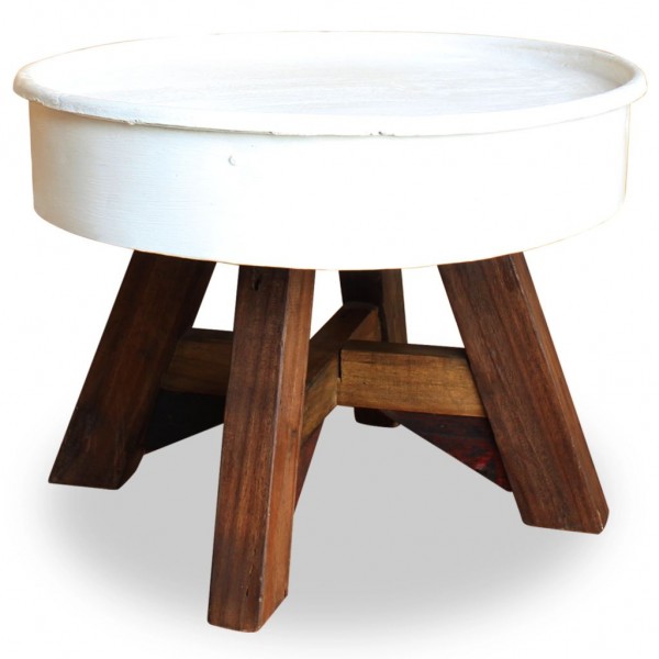 Mesa de centro de madera maciza reciclada 60x45 cm blanco
