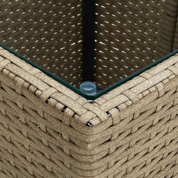 Mesa de centro de ratán PE vidrio templado beige 41.5x41.5x44cm