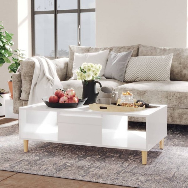 Mesa de centro madera contrachapada blanco brillo 103.5x60x35cm