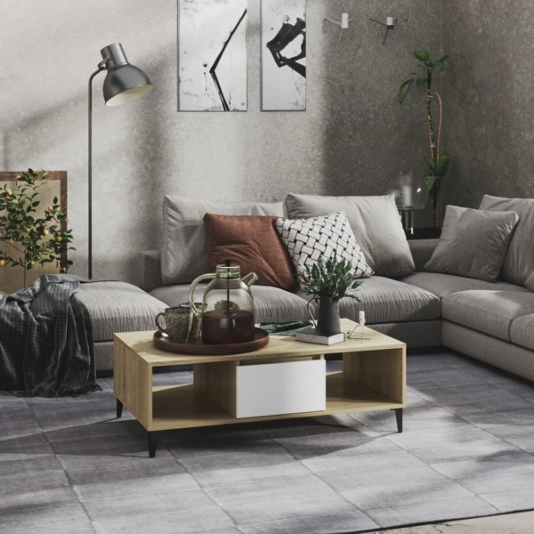 Mesa de centro madera contrachapada blanco roble 103.5x60x35cm
