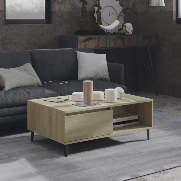 Mesa de centro madera contrachapada color roble 90x60x35 cm