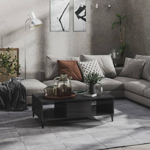 Mesa de centro madera contrachapada gris brillo 103.5x60x35 cm