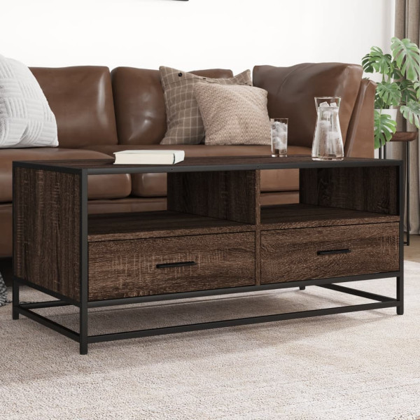 Mesa de centro madera ingeniería metal roble marrón 100x50x45cm