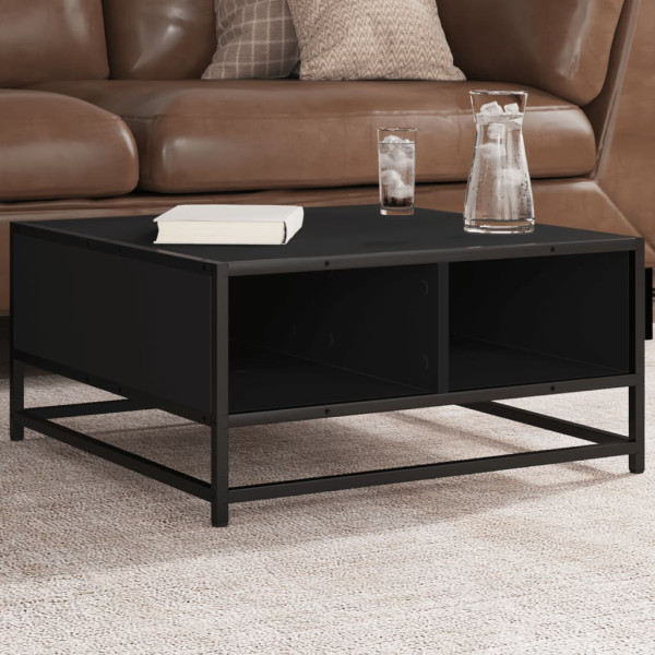Mesa de centro madera ingeniería y metal negro 60.5x60.5x30 cm