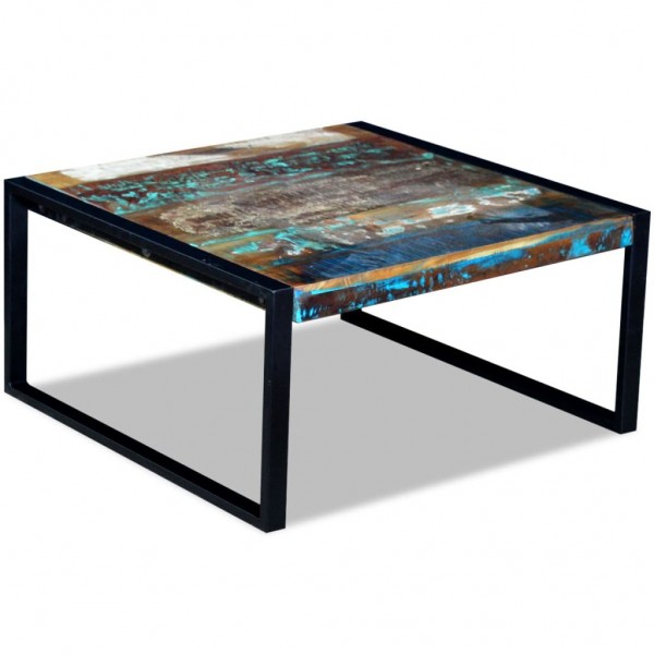 Mesa de centro madera maciza reciclada 80x80x40 cm