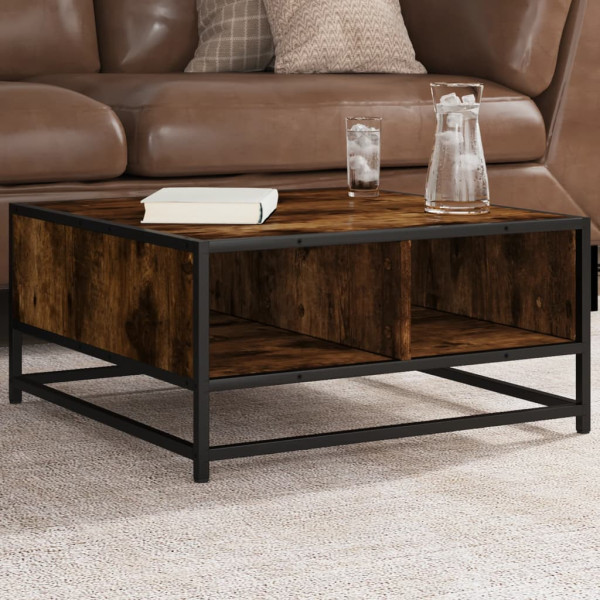 Mesa de centro madera y metal roble ahumado 60.5x60.5x30 cm