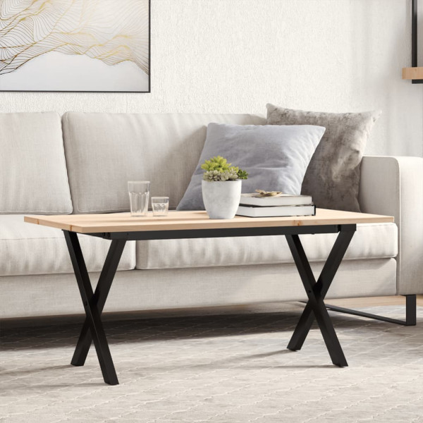 Mesa de centro marco X madera maciza pino y hierro 100x50x45 cm