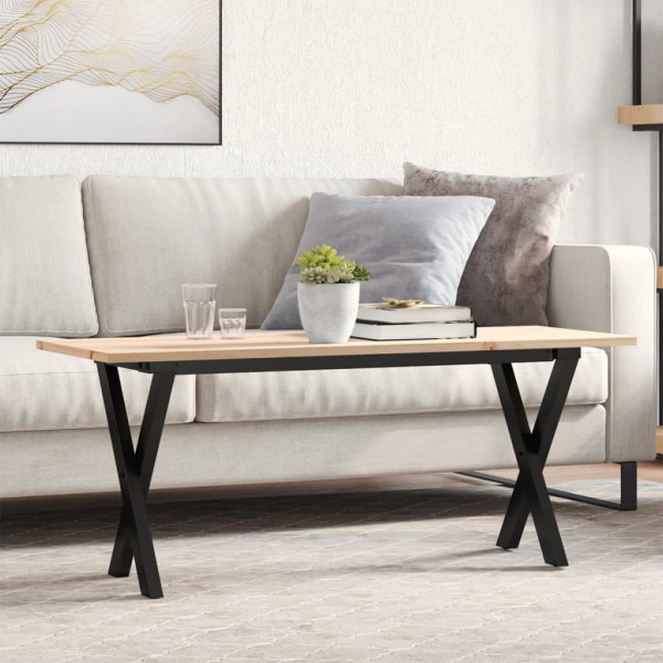 Mesa de centro marco X madera maciza pino y hierro 110x40x45 cm