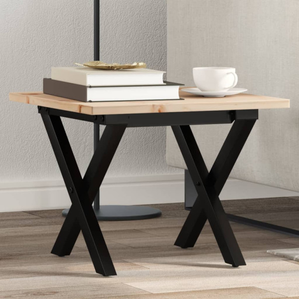 Mesa de centro marco X madera maciza pino y hierro 40x40x35 cm