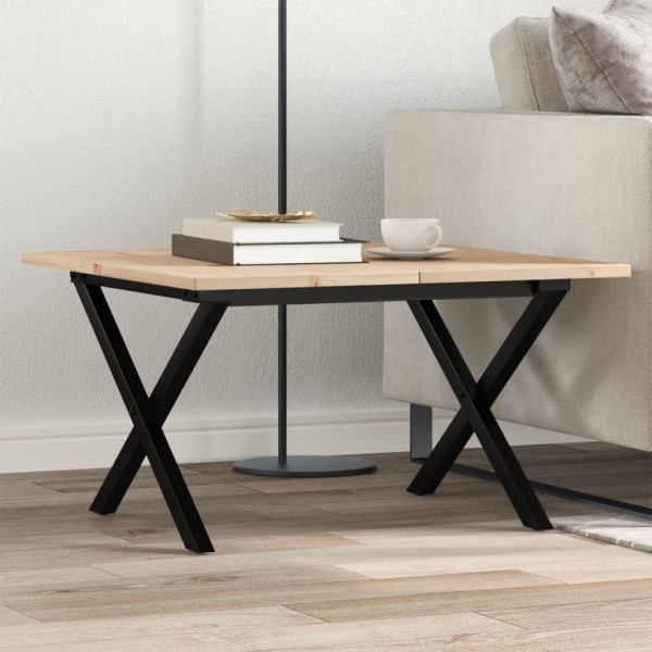 Mesa de centro marco X madera maciza pino y hierro 60x60x40 cm