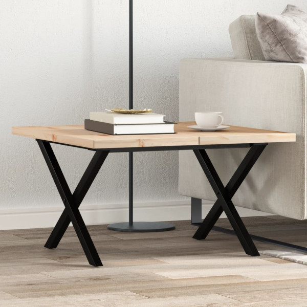 Mesa de centro marco X madera maciza pino y hierro 60x60x40.5cm