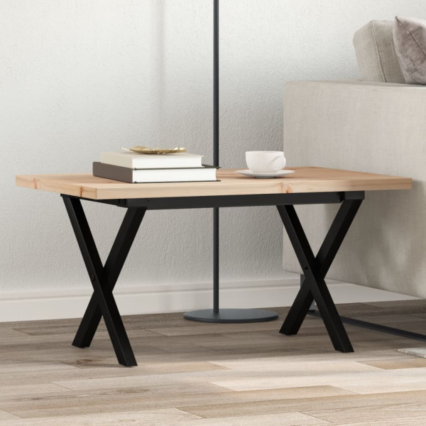 Mesa de centro marco X madera maciza pino y hierro 80x50x40.5cm