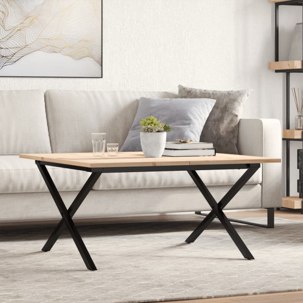Mesa de centro marco X madera maciza pino y hierro 80x80x45 cm