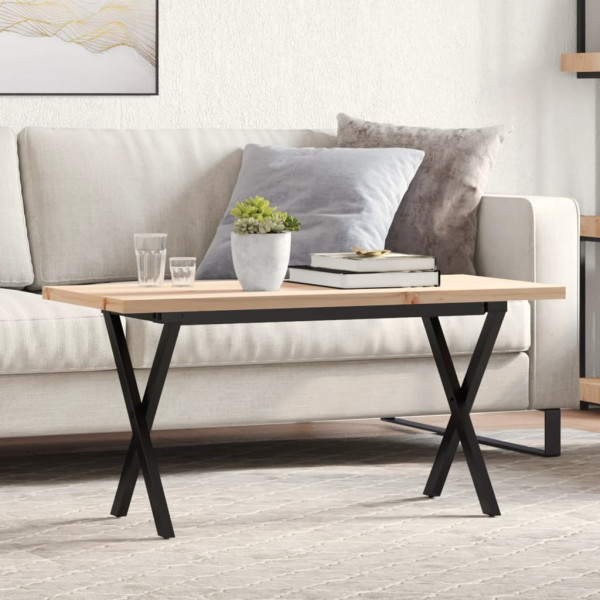 Mesa de centro marco X madera maciza pino y hierro 90x40x45.5cm