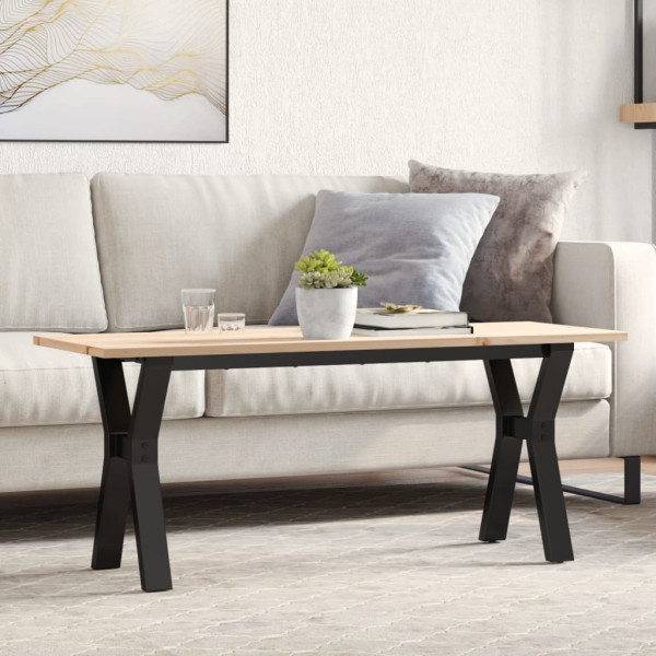 Mesa de centro marco Y madera maciza pino y hierro 110x40x45 cm