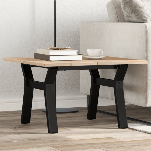 Mesa de centro marco Y madera maciza pino y hierro 60x60x40 cm