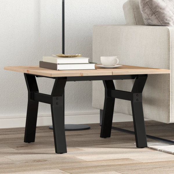 Mesa de centro marco Y madera maciza pino y hierro 70x70x40 cm