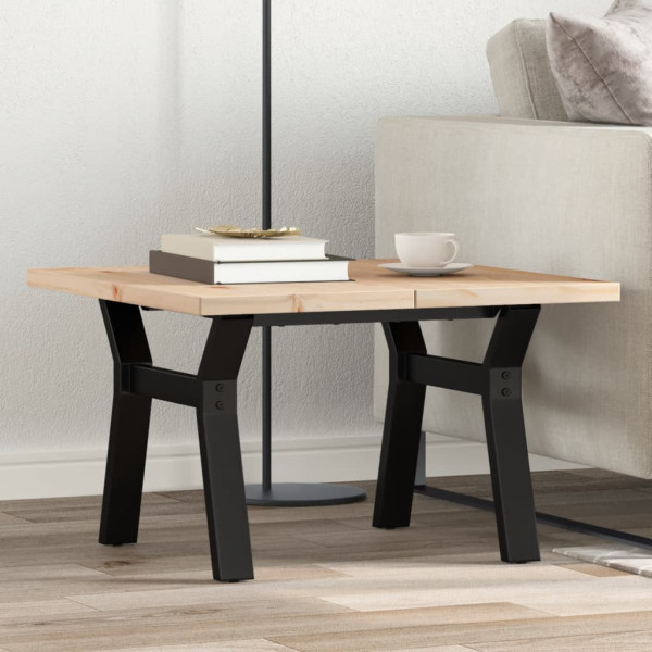 Mesa de centro marco Y madera maciza pino y hierro 70x70x40.5cm