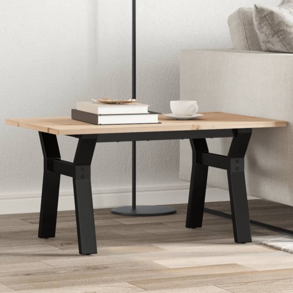 Mesa de centro marco Y madera maciza pino y hierro 80x50x40 cm