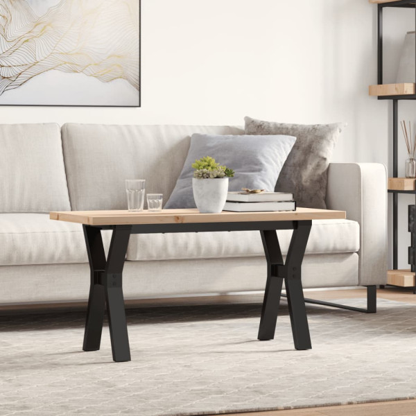 Mesa de centro marco Y madera maciza pino y hierro 90x40x45.5cm