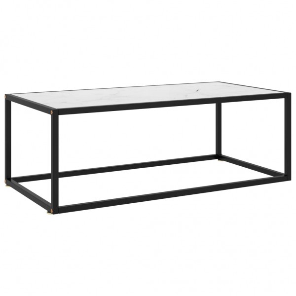 Mesa de centro negra con vidrio de mármol blanco 100x50x35 cm