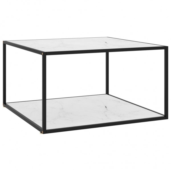 Mesa de centro negra con vidrio de mármol blanco 90x90x50 cm