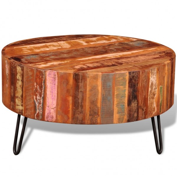 Mesa de centro redonda de madera reciclada maciza