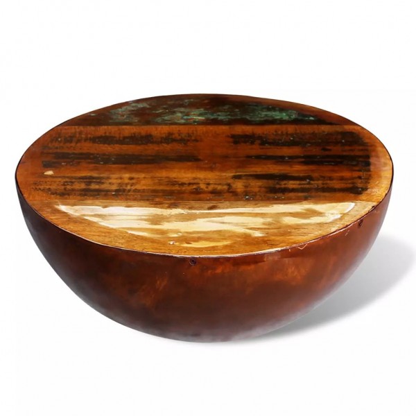Mesa de centro semiesfera de madera reciclada y base de acero