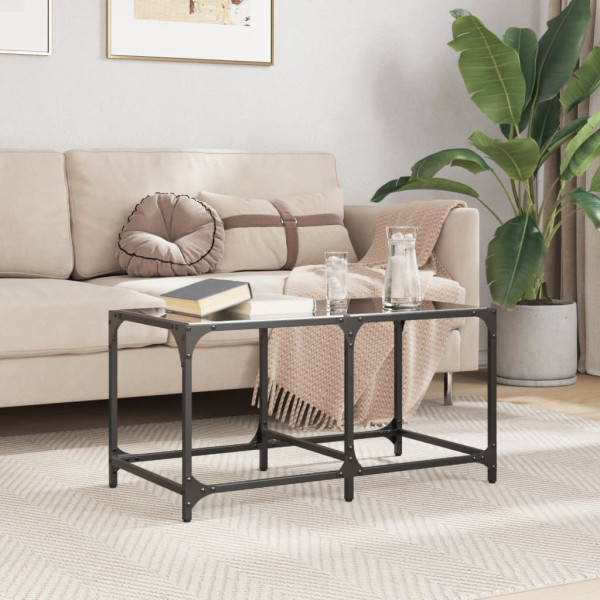 Mesa de centro superficie de vidrio acero negra 78.5x40x40 cm