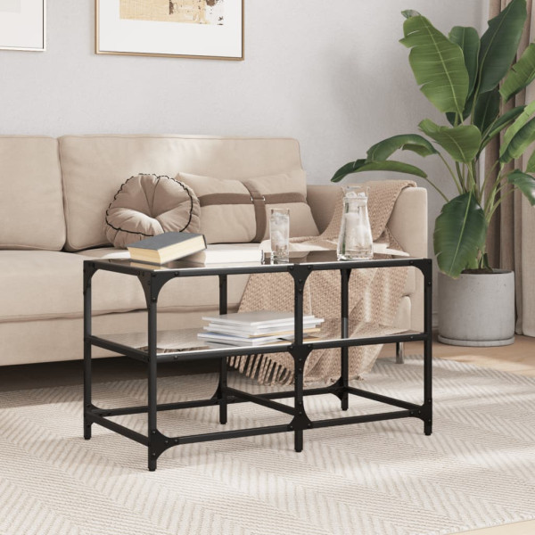 Mesa de centro superficie de vidrio acero negra 78.5x40x45 cm
