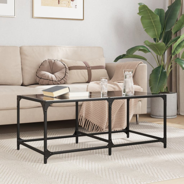 Mesa de centro superficie de vidrio acero negra 98.5x50x40 cm